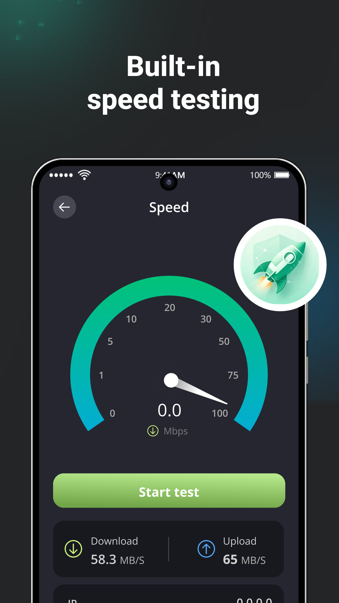 Secure VPN speed test screen