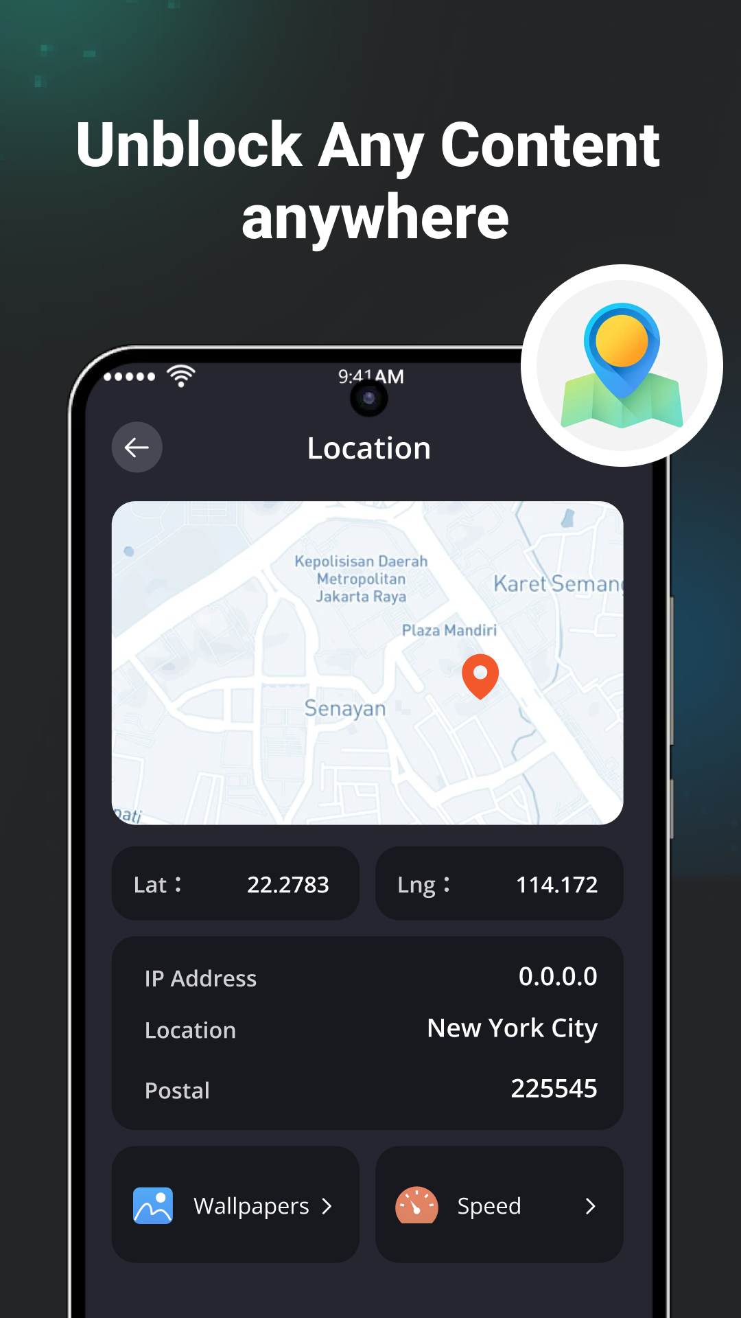 Secure VPN IP location screen